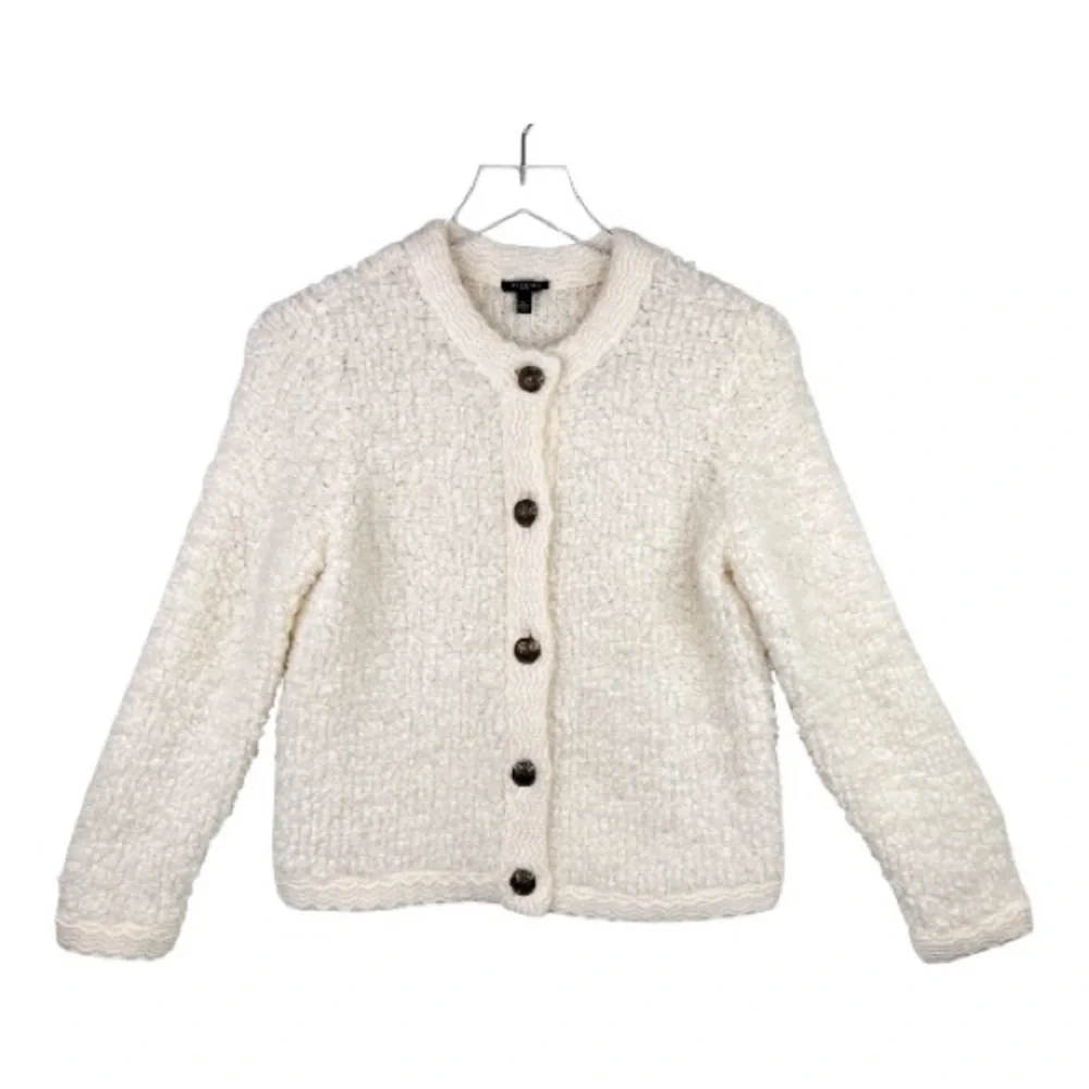 Talbots Boucle Ivory Wool Blend Button Front Cardigan Sweater Jacket